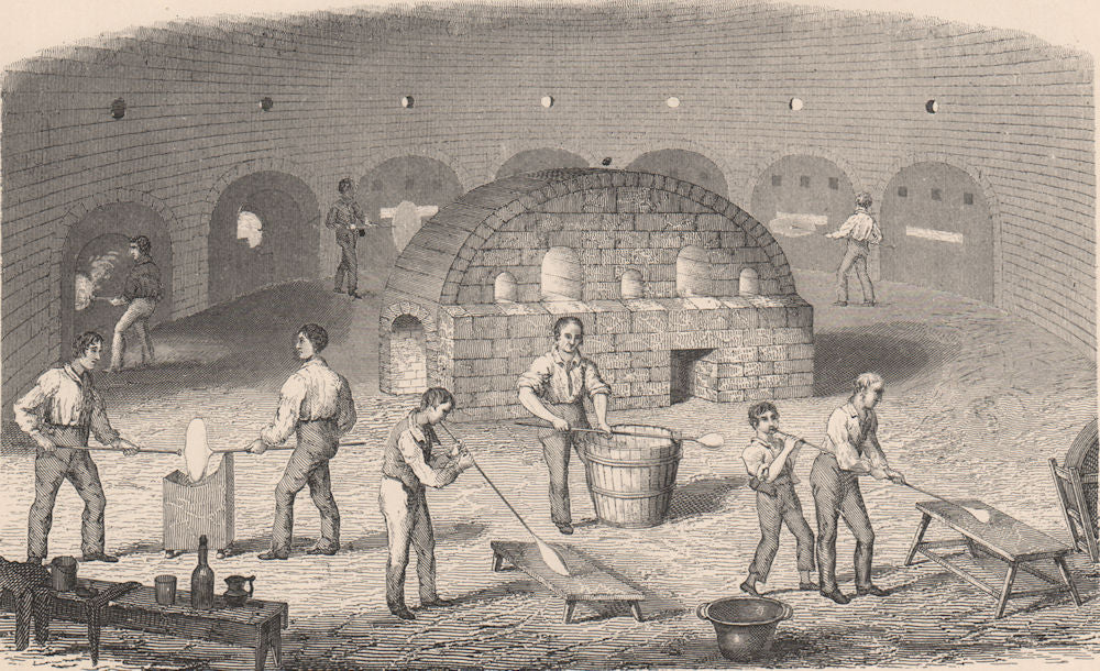 GLASS MANUFACTURING. Interior of a Crown-Glass house 1898 old antique print